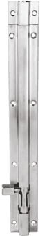 A tower bolt is a sliding metal rod used to secure doors and windows by fastening them to a frame or surface.